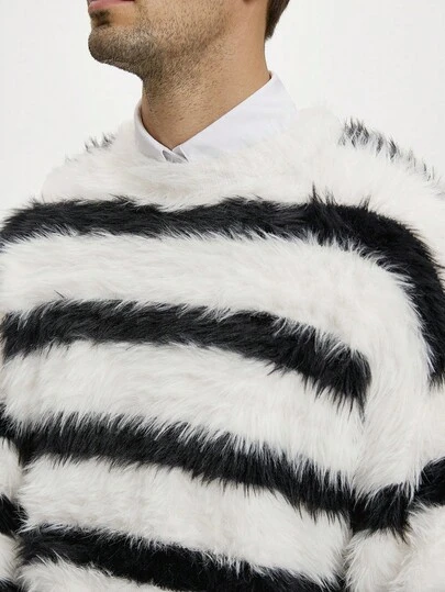 OTTIMOZO Jersey de punto suave con bloques de color y rayas, casual para hombre, otoño/invierno