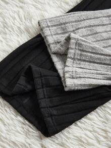 SHEIN 2件装女士简约纯色黑色和浅灰色仿抽绳设计超柔软舒适宽罗纹针织阔腿裤，休闲宽松居家裤，冬季