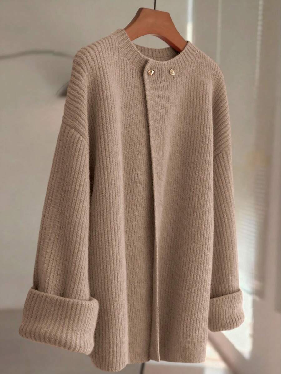 GlowEve New Stylish Cardigan For Women, European And American Chic Versatile Minimalist Fashion Knit Top - Camel - View 1
