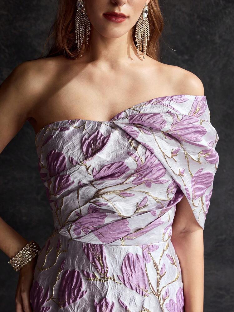 MOTF Soiréza WOMEN'S JACQUARD ONE SHOULDER PARTY PROM DRESS WITH SKIRT