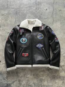 AXEPEAK Chaqueta de cuero PU con forro térmico y decoración de cremallera, de moda para hombres