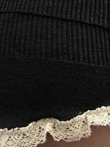 INAWLY Lace Trim Women's Knitted A-Line Skirt, Minimalistic Fashion, Suitable For Summer - Black - View 4