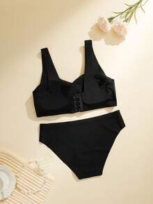 2pcs Black Seamless Underwear Set (Bra And Panty) - Black - View 2