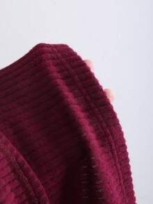 Sweetra Y2K New Lace Patchwork Oblique Shoulder Elegant Commuter Everyday Wear Waist Cinched Ruffle Hem Mini Dress - Burgundy - View 6