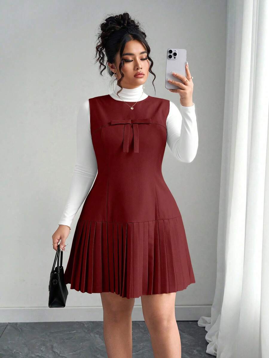 Elenzga Váy công chúa dáng công chúa cổ tròn xếp ly vải lanh thanh lịch kiểu Pháp buộc eo không tay màu hồng dành cho kỳ nghỉ - Màu Đỏ Sâu - Xem 1