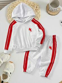 SHEIN Set hanorac și pantaloni de trening cu imprimeu pețiozat în culori contrastante pentru bebeluși băieți