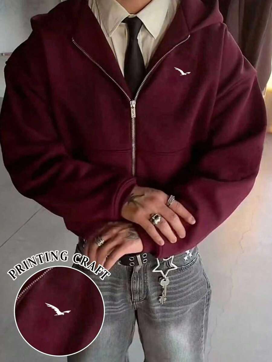 Manfinity Dauomo Men's Casual Zip-Up Hoodie Sweatshirt - Burgundy - View 1