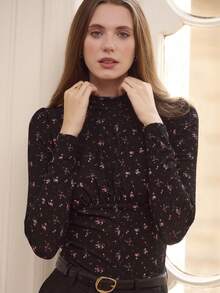 lacRébo ملابس علوية طويلة الأكمام ذات طبعة زهرية مع رقبة عالية ملمس مطاطي وفتحة خلفية في الرقبة، مناسبة للشتاء