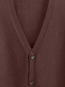 Manfinity Homme Áo khoác cardigan cài nút tối giản màu trơn thường ngày cỡ lớn dành cho nam - Cà phê nâu - Xem 4