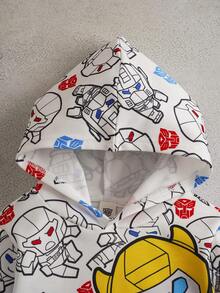 Transformers X SHEIN 2件套男婴卡通机器人印花连帽卫衣和运动裤针织休闲套装 - 藍白色 - 查看 8