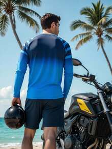 Manfinity VDAYZ Męski strój kąpielowy Rash Guard z długim rękawem Ombre - Granatowy - Zobacz 2