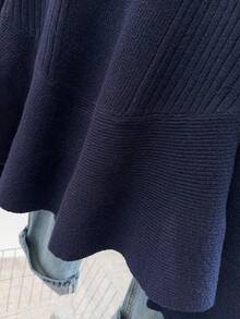 GlowEve CURVE Plus Size Women Solid Color Round Neck Long Sleeve Casual Loose Knit Sweater, Autumn/Winter - Navy Blue - View 5