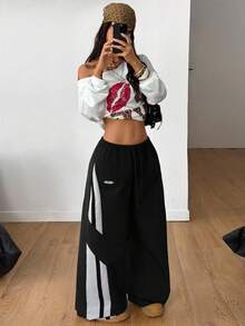 Coolane 女款春夏演唱会街头风外出拼色降落伞裤 - 黑色 - 查看 6