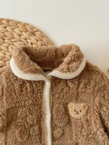 SHEIN Baby Girl Cute Furry Patchwork Cartoon Pattern Turndown Collar Jumpsuit, Autumn/Winter - Multicolor - View 6