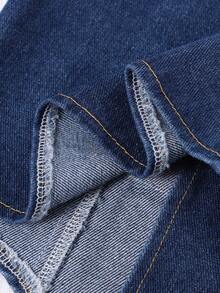 SHEIN Tween Girl Casual Top And Pants Set, Basic V-Neck Sleeveless Top With Loose Straight Leg Jeans, Suitable For Beach, Vacation, Casual Parties And Holidays In Spring, Summer And Autumn - Dark Wash - View 3