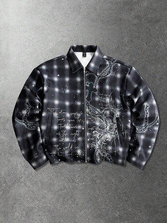 Men's Thick Woolen Plaid Dark English Graphic Print Street American Style Overcoat, Autumn/Winter