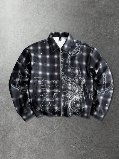 Men's Thick Woolen Plaid Dark English Graphic Print Street American Style Overcoat, Autumn/Winter