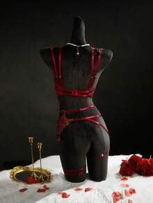 SpicyHot 2pcs Embroidered Patchwork Sexy Lingerie Set - Burgundy - View 2