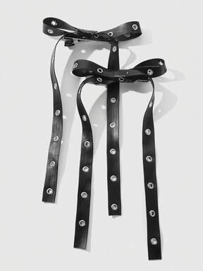 Grunge Punk 2pcs Y2K Style Vintage Elegant Punk Gothic Black Leather Double Air Vent Bow Decor DIY Hair Clip Claw Hairpins,Suitable For Sisters, Friends Daily Wear Or Holiday Gift, Halloween