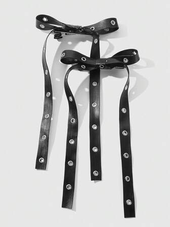 Grunge Punk 2pcs Y2K Style Vintage Elegant Punk Gothic Black Leather Double Air Vent Bow Decor DIY Hair Clip Claw Hairpins,Suitable For Sisters, Friends Daily Wear Or Holiday Gift, Halloween