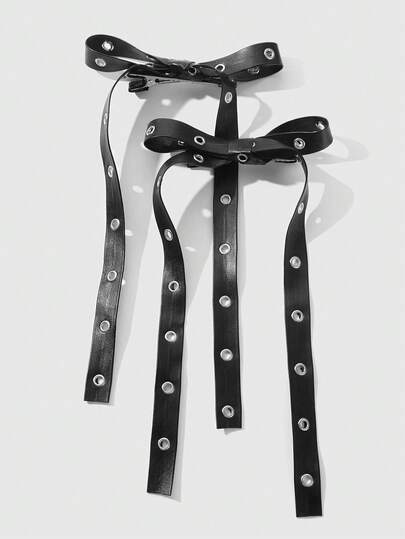 Grunge Punk 2pcs Y2K Style Vintage Elegant Punk Gothic Black Leather Double Air Vent Bow Decor DIY Hair Clip Claw Hairpins,Suitable For Sisters, Friends Daily Wear Or Holiday Gift, Halloween