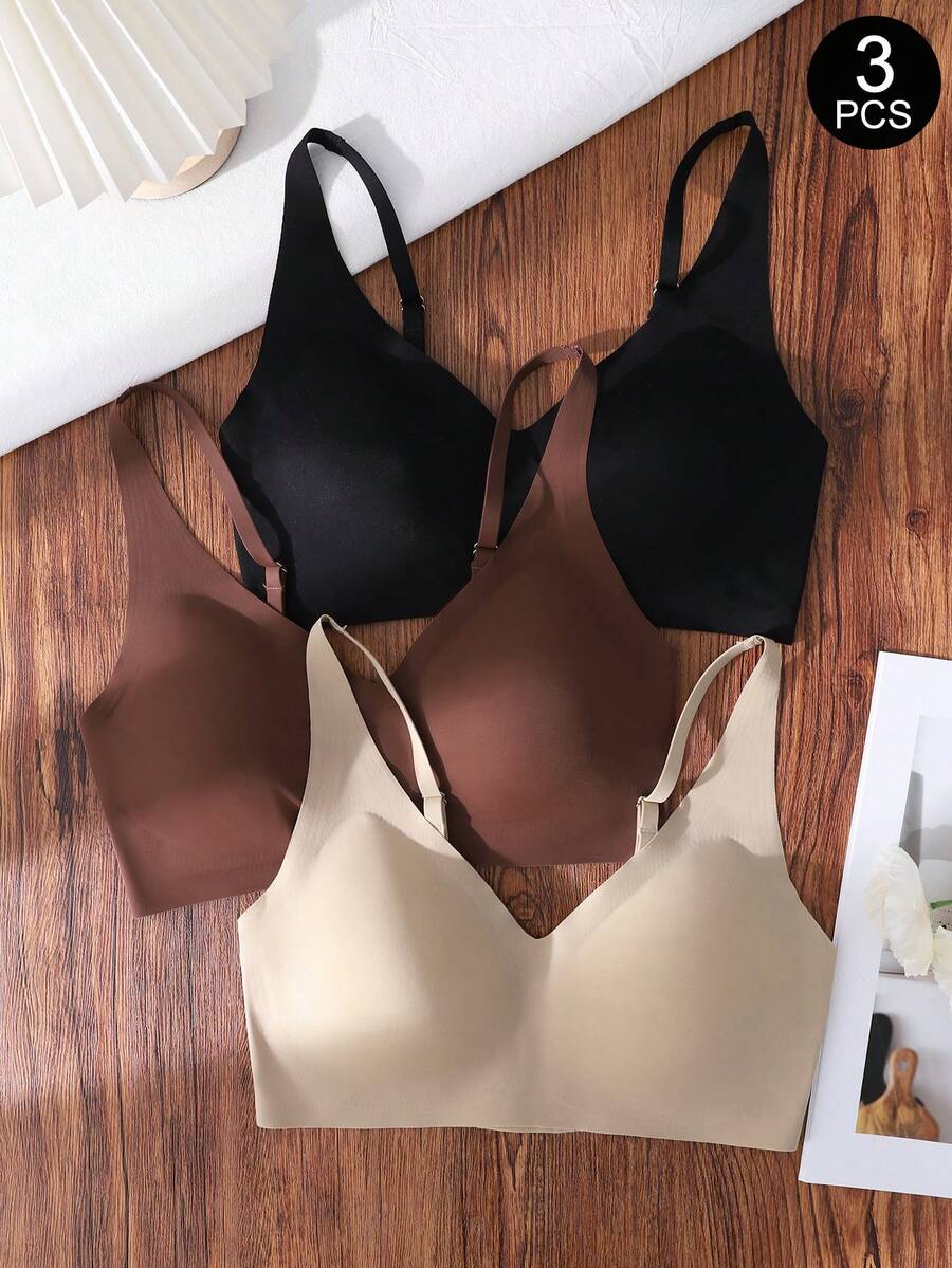 SHEIN 3pcs/Set Seamless Wireless Bras For Women, Solid Color - Multicolor - View 1