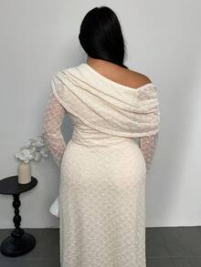 Firerie Plus Size Elegant Formal White Summer Maxi Dress For Women,Bodycon Long Sleeve Wedding Dress,Minimalist Chic Office Commute Fashion Outfit Fall - Apricot - View 2