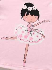 Genkimix Kids Young Girl Floral & Figure Graphic PJ Set - Baby Pink - View 3