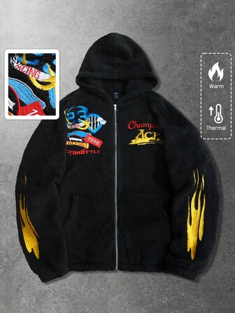 Veste doublée thermique en mélange de laine pour hommes avec patch brodé, style de rue décontracté, vêtement d'extérieur américain pour l'automne/l'hiver