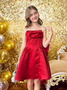 SHEIN 少女连衣裙，适合儿童休闲穿着、返校、开幕式、日常穿着、上学、旅行、运动、秋冬季、派对、婚礼、圣诞节等场合。 - 紅色 - 查看 10