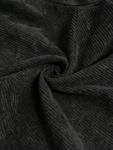 SHEIN Comfortable Maternity Plain Black Drop Waist Corduroy Pants With Drawstring And Straight Leg - Black - View 7