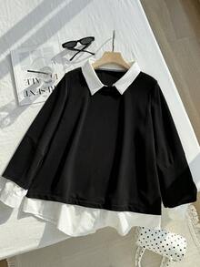 Comfortcana Sudadera Plus de 2 en 1 con cuello de contraste - Negro - Ver 4