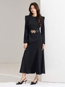 Heiryn 新款优雅修身收腰通勤连衣裙，高端法式风格 - 黑色 - 查看 5