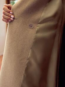 ZEYLAH 女式纯色翻领长袖双排扣大衣 - 卡其色 - 查看 8