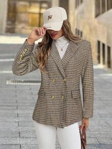 Women's Autumn/Winter Plaid Retro Blazer Jacket - Multicolor - View 6