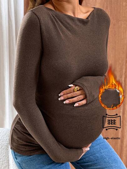 SHEIN Långärmad, minimalistisk, enfärgad, avslappnad mammatröja