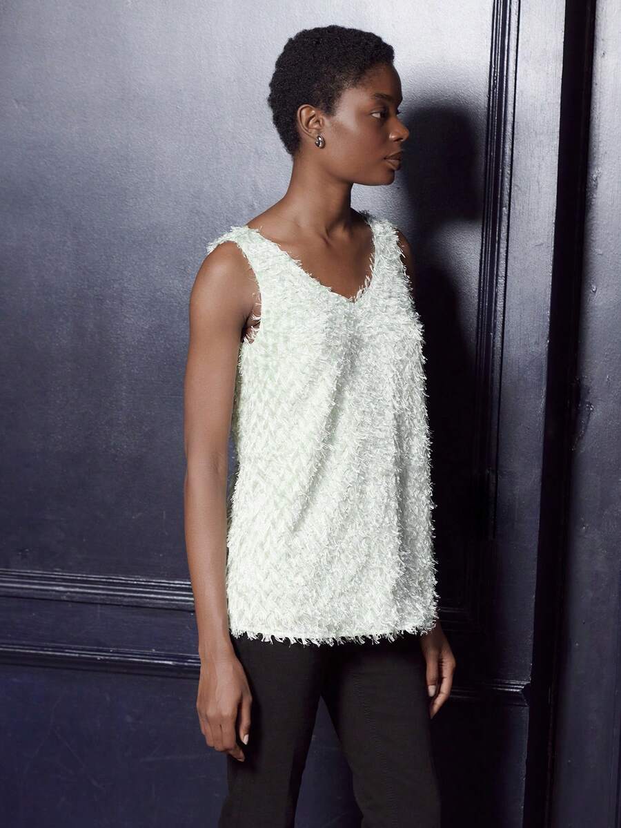 lacRébo Mint Green Sleeveless Top In Textured Fabric With Deep Scoop Back Party Outfits Shiny Top  New Year - Mint Green - View 1