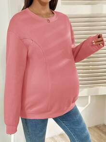 SHEIN 冬季加厚纯色休闲哺乳上衣 - 藕粉色 - 查看 4