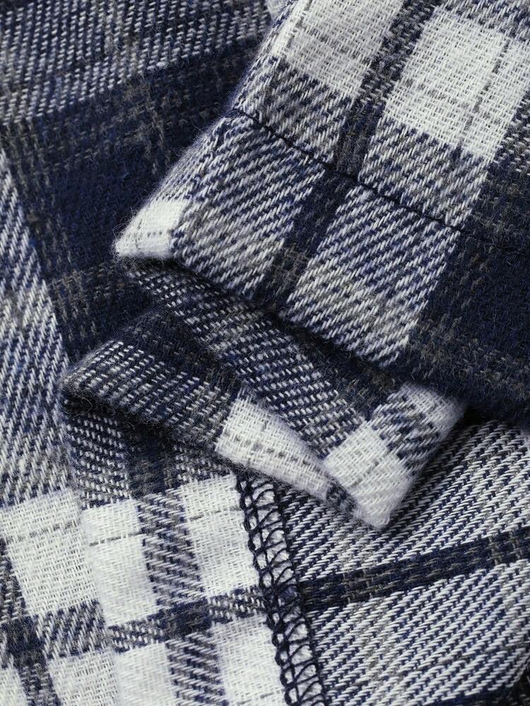 Men's Blue Plaid Elastic Waist Lounge Pants, Autumn, Winter