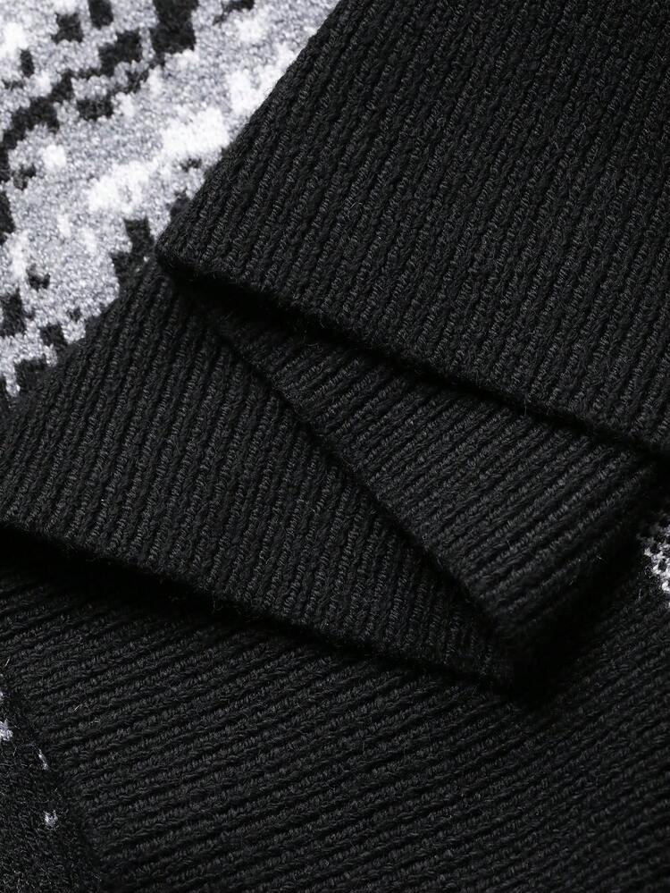 Men's Asymmetrical Striped Contrast Color Jacquard Knit Sweater, Autumn