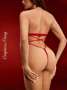 Charming Sexy Women's Lace Patchwork Hollow Out Halter Jumpsuit - Red - View 5