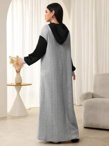 Al Najma Women's Textured Fabric Metal Zipper Front Hooded Loose Fashionable Dress, Autumn/Winter - Multicolor - View 2