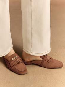 Rosivie 女式平底穆勒一脚蹬凉鞋，方头流苏装饰 - 棕色 - 查看 7