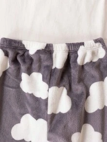 4件套少女简约可爱云朵爱心睫毛印花长袖睡衣套装，舒适家居服 - 彩色 - 查看 5