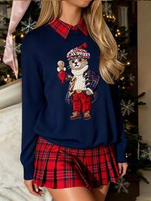 CovetEZ Casual Minimalist Funny Cat Print Pattern Women Sweater, Suitable For Autumn/Winter, Original Funny Cat Series First Launch, Stylish New Year Party