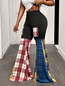 BamGleam Pantalones de moda para mujer con contraste de color y parches - Multicolor - Ver 3