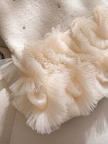 Elladie kids 年轻女孩时尚可爱甜美网纱下摆无袖闪亮串珠白色公主风派对连衣裙