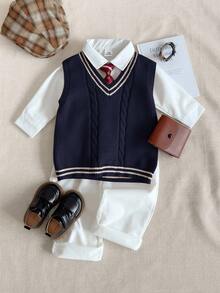 PrepCrw 男童学院风扭花V领针织背心