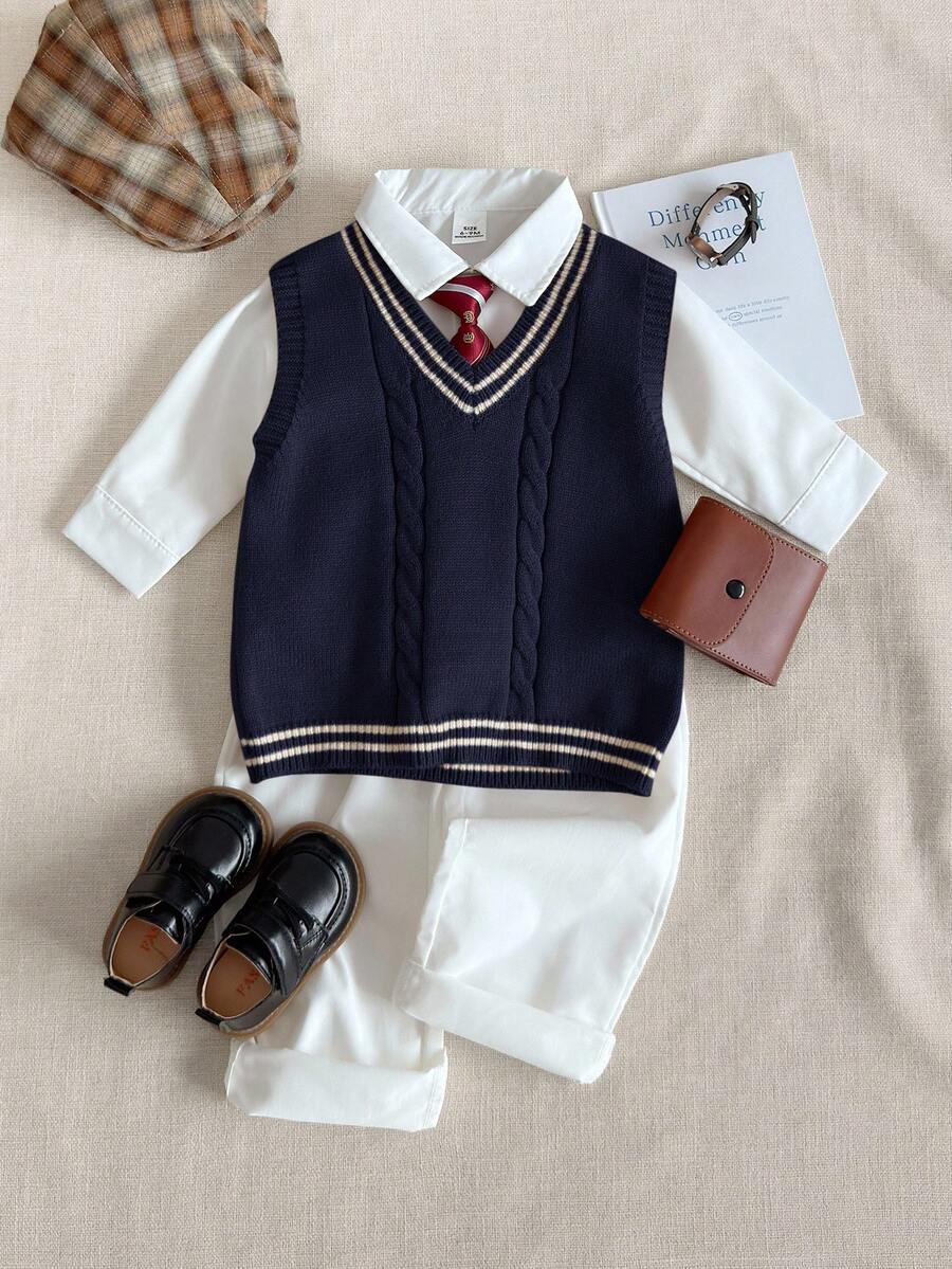 PrepCrw 男童学院风扭花V领针织背心