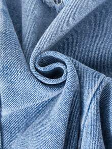 SHEIN Explorewe Bộ 3 món: Áo hoodie ngắn in tên thành phố Tween, áo hai dây đeo vai đơn giản và quần jeans ống rộng rách - Màu Đỏ Sâu - Xem 7